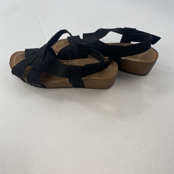 ME TOO Lola Wedges Slingbacks Open Toe Sandals Black Faux‎ Suede Size 9.5M Women - Picture 11 of 16